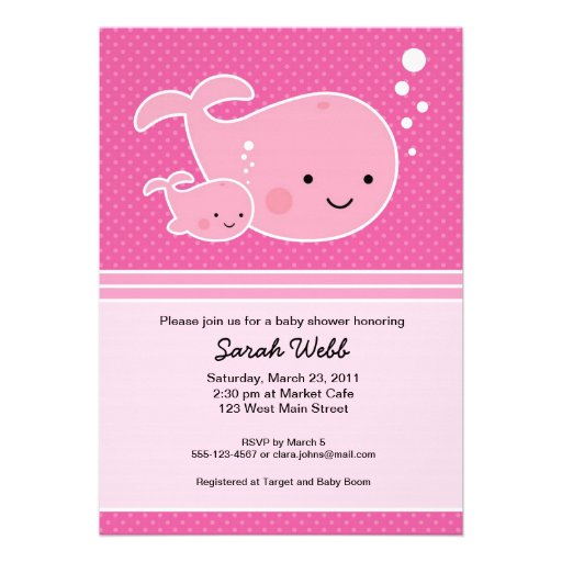 Whale Baby and Mommy Pink Invitation