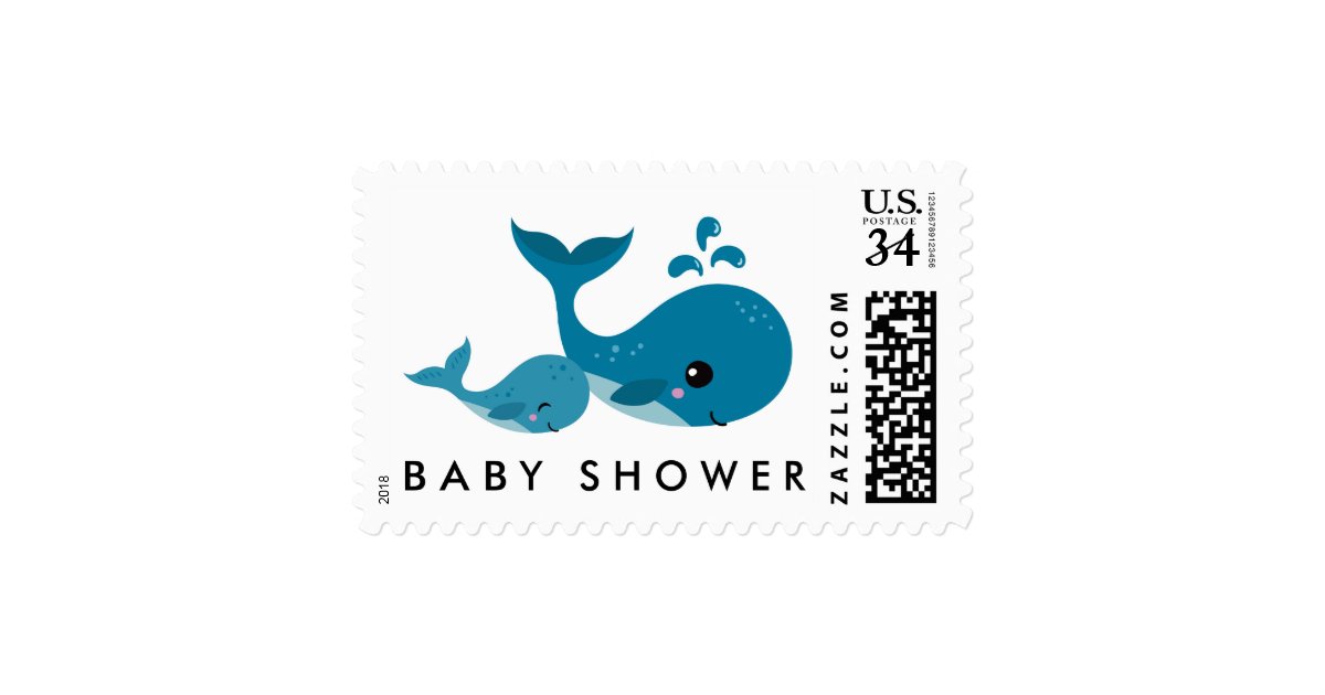 Whale baby shower cute modern postage stamp Zazzle