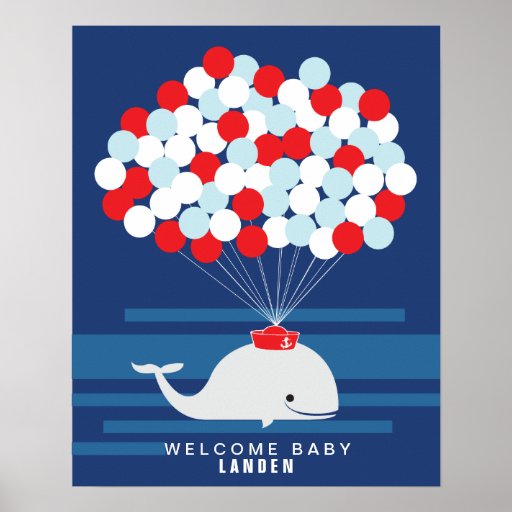 Whale Baby shower guest book Print Zazzle