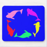 Whale Circle on Ocean Blue Background mousepads