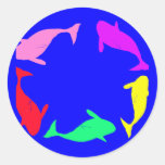 Whale Circle on Ocean Blue Background Round Stickers