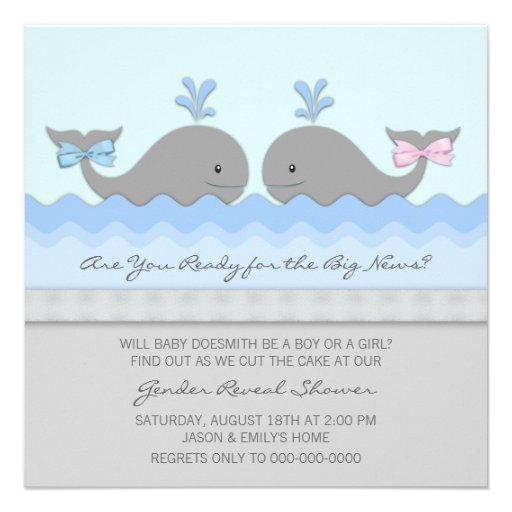 Whale Gender Reveal Party Invitations (front side)