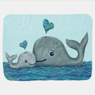 Whale Mom and Baby Swimming in the Sea Stroller Blanket