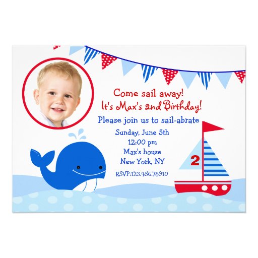 Whale Nautical Sailboat birthday party invitations