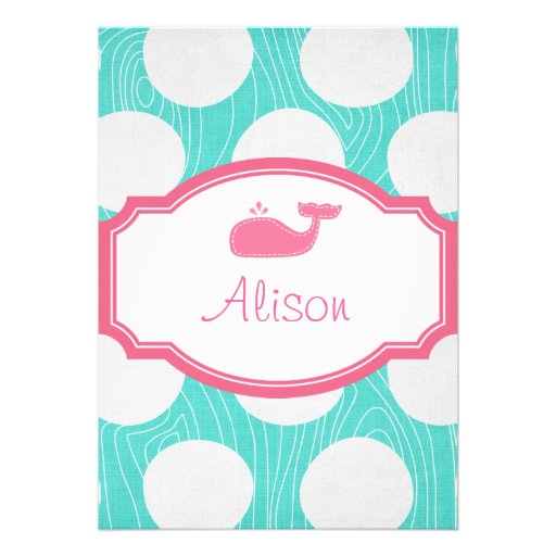 Whale Polka Dot Pool Party Aqua and pink modern Custom Announcement