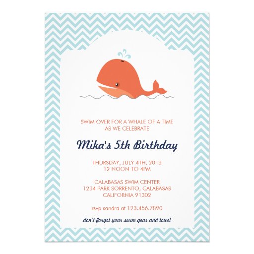 Whale Swim Summer Birthday Party Invitation (front side)