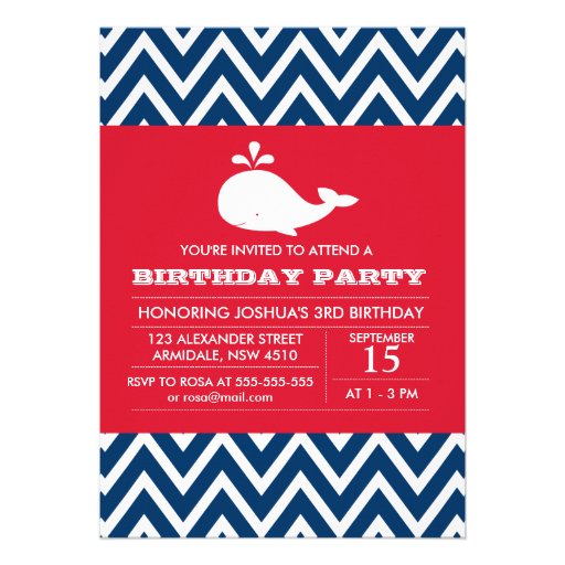 Whale theme birthday boy party invitation