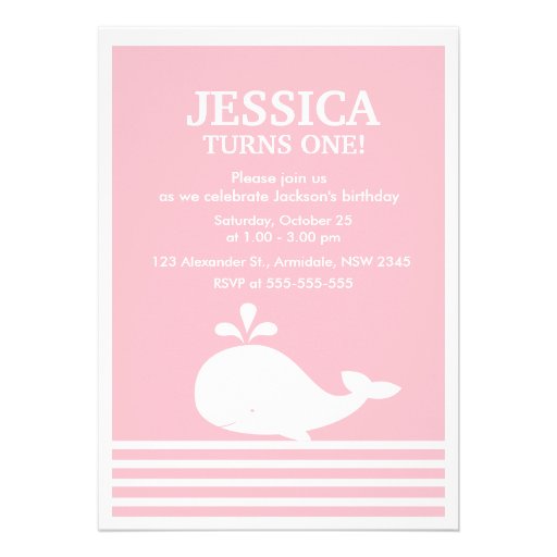 Whale theme birthday for girl party invitation