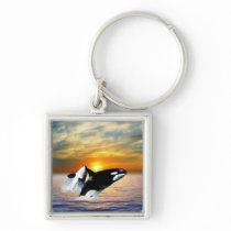 Whales at sunset key chains