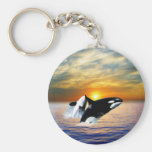 Whales at sunset keychains