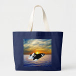 Whales at sunset tote bag
