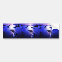 Whales dolphins penguins ocean sunset bumper sticker