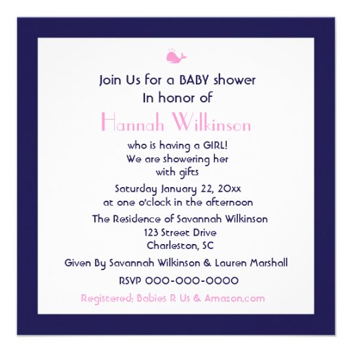 Whales Tale Pink & Wavy Navy Mix Invitation