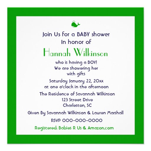 Whales Tale & Wavy Green & Navy Invitation