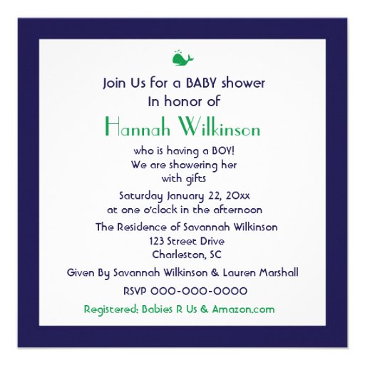 Whales Tale & Wavy Navy & Green Invitation