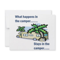 What happens in the camper, stays in the camper invitations