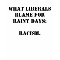 What liberals blame for rainy days:Racism. t-shirts