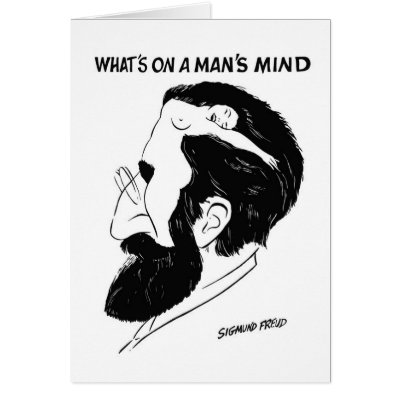 What`s on a man`s mind greeting card by sattva_art