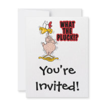 what the pluck funny plucked chicken cartoon custom invitation