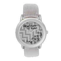 Whatever, I'm late anyways - gray & white chevron Watches  at Zazzle