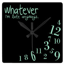 whatever - mint on black wall clock at Zazzle