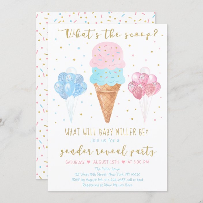 What S The Scoop Pink Blue Ice Cream Gender Reveal Invitation Zazzle