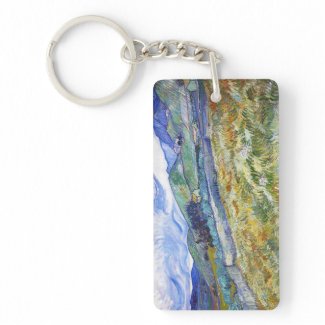 Wheat Field with Mountains in the Background Rectangle Acrylic Keychain