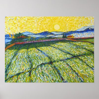 Wheat Field with Rising Sun Posters