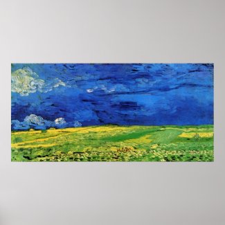 Wheat Fields Under Clouded Sky Van Gogh Poster