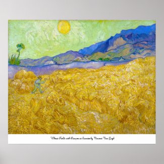 Wheat Fields with Reaper at Sunrise Van Gogh Print