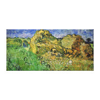 Wheat Fields with Stacks, Vincent van Gogh. Stretched Canvas Print
