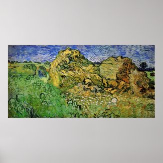 Wheat Fields with Stacks, Vincent van Gogh Poster