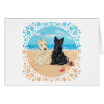 Wheaten & Black Scotties at the Beach Card