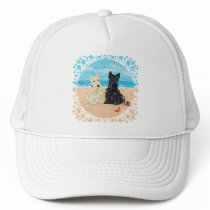 Wheaten & Black Scotties at the Beach Trucker Hat