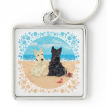 Wheaten & Black Scotties at the Beach Key Chain