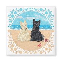 Wheaten & Black Scotties at the Beach Fridge Magnets