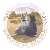 Wheaten & Black Scottish Terriers Round Sticker