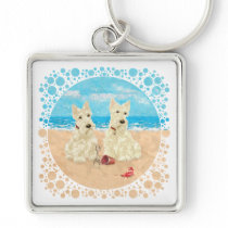 Wheaten Scotties at the Beach Key Chains