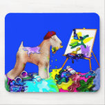 Wheaten Terrier Artist  (Blue Bkgd) Mouse Pad