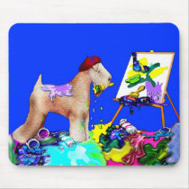 Wheaten Terrier Artist  (Blue Bkgd) mousepads