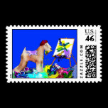 Wheaten Terrier Artist-Blue postage