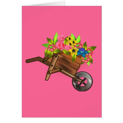 Wheelbarrow/ wagon filled with flowers card by shopstew