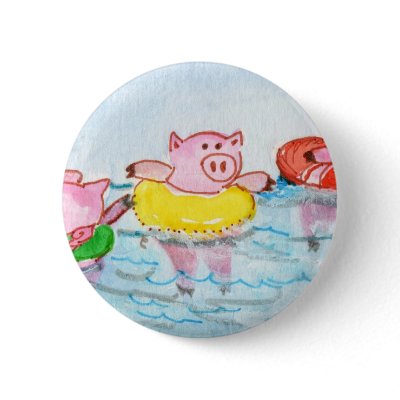 When Piglets Float - Swimming Pigs pinback buttons