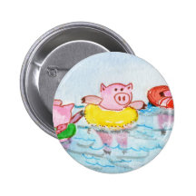 When Piglets Float  - Swimming Pigs Pinback Buttons