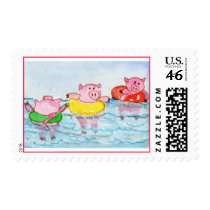When Piglets Float  - Swimming Pigs postage