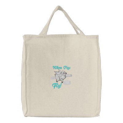 When Pigs Fly Cute Piggy Embroidered Bag by silly_strings