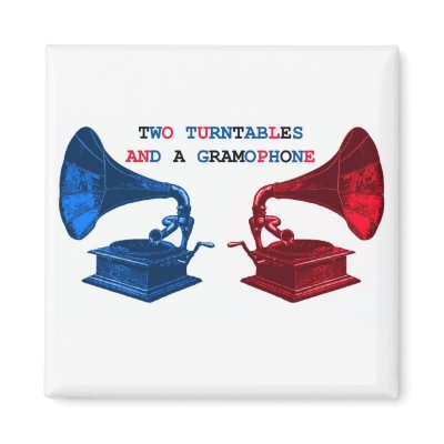 where it's at, two turntables and a gramophone fridge magnets by pollyparrett
