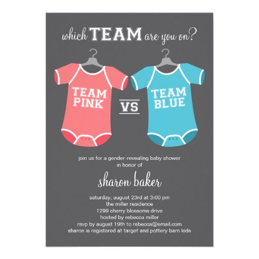Which Team? Gender Revealing Baby Shower Custom Announcements