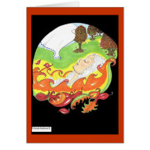 While my lady sleeps autumn leaves fall greeting cards