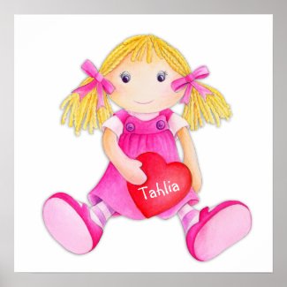 Whimscal rag doll girls add your name nursery art poster